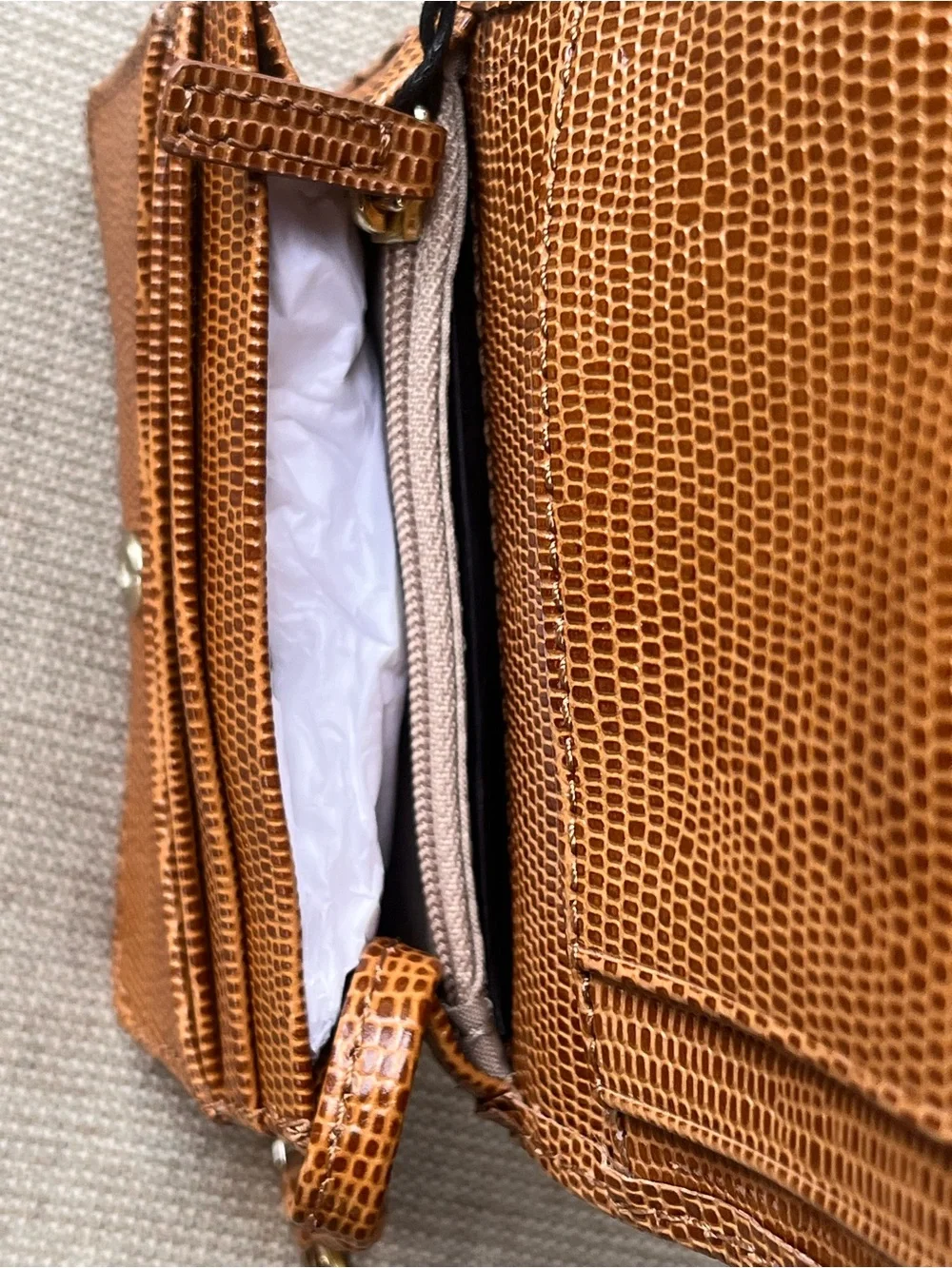 NWT Brahmin MiNI KEY in TOBACCO ALL OVER LIZARD Wallet
